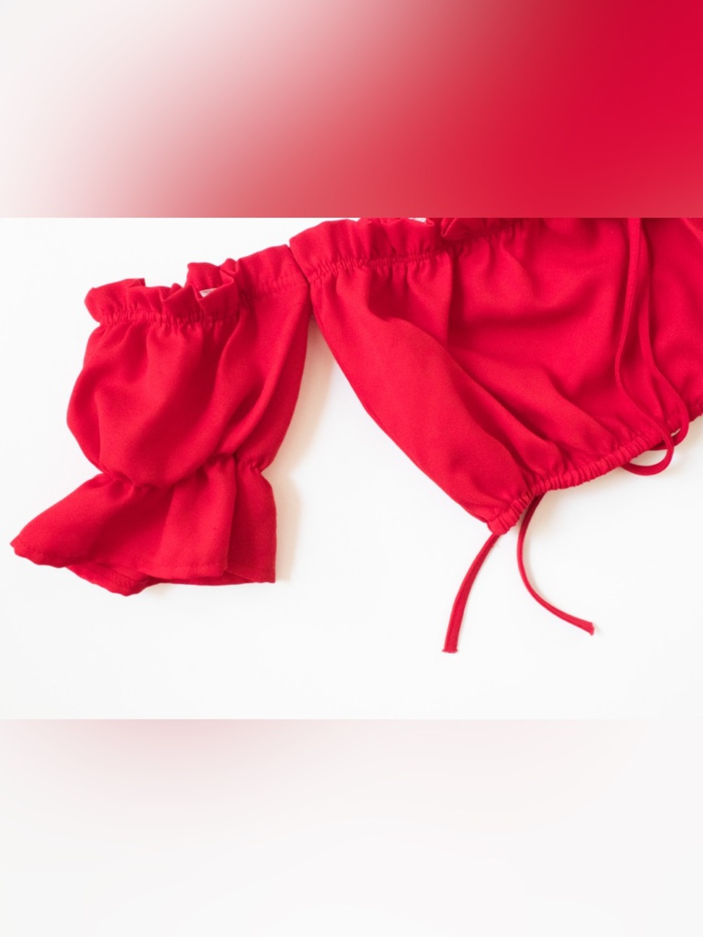 leveltech Red Off-Shoulder Cropped Women’s Ruffle Top - Picture 5 of 9